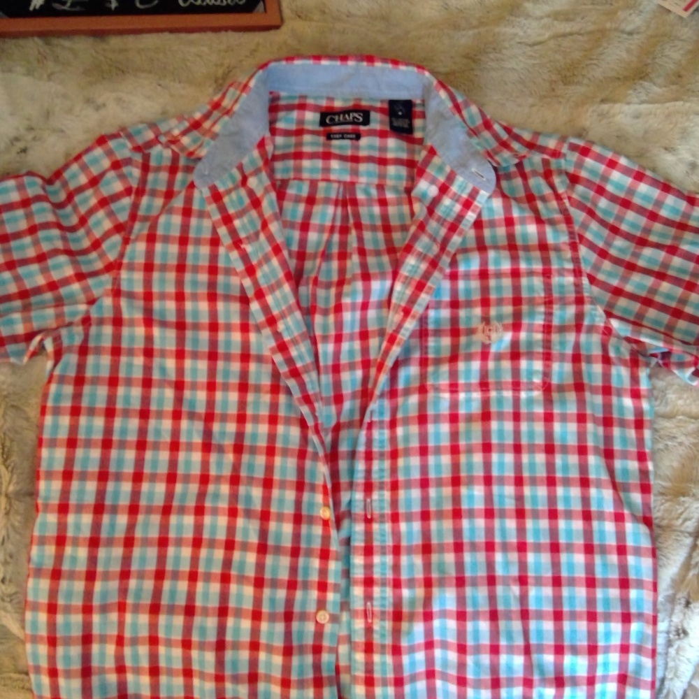 Chaps Embroidered Checkered Size M Button Up